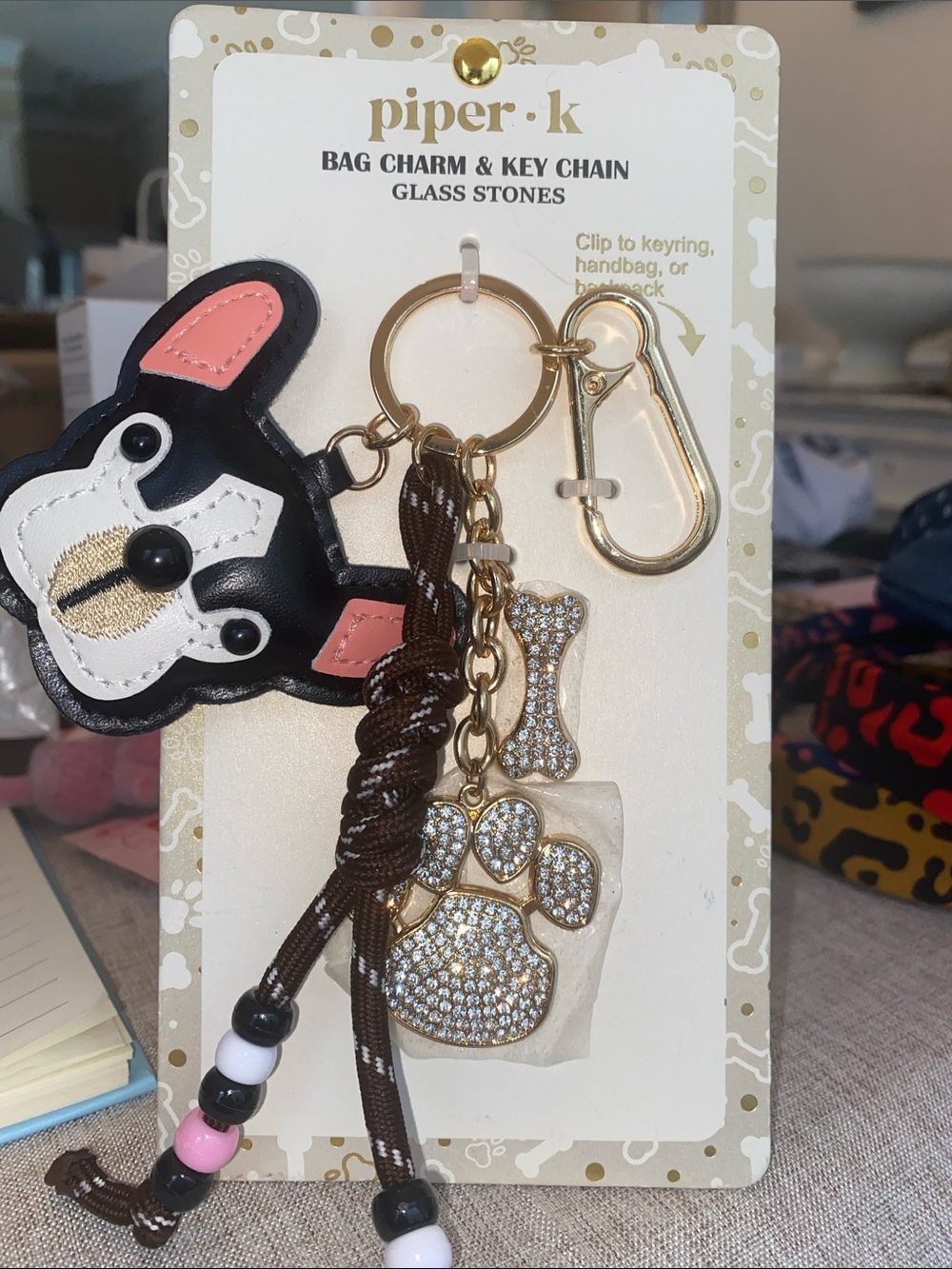 piper.k Pink & Black Dog Paw Bag Charm Key Chain